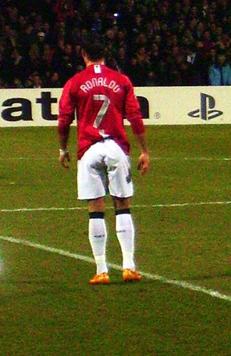 cristiano ronaldo during a match between Lyon and Manchester United, Lyon, France