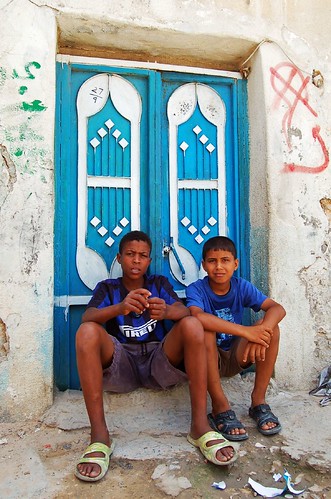 Two Libyan boys relaxing in Tripoli