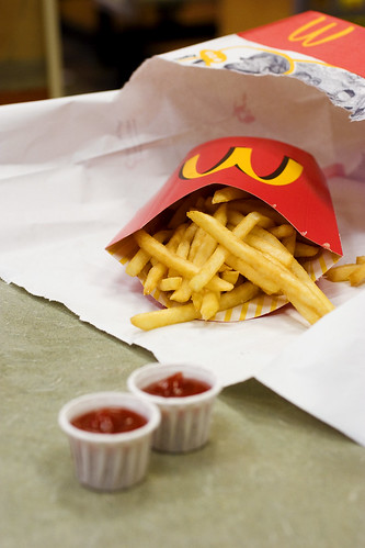 the fries wait to pounce on its ketchup-y prey
