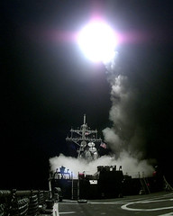 Tomahawk missile launched from a war ship
