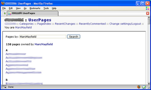 User Pages Screenshot