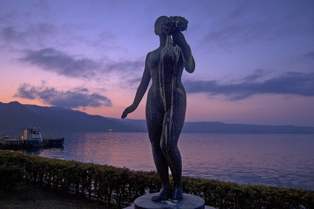 Statue and sunset, Lake Toya, Hokkaido