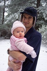 Daddy and Talia on the snowy driveway
