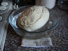 Pre-soaking the wool.