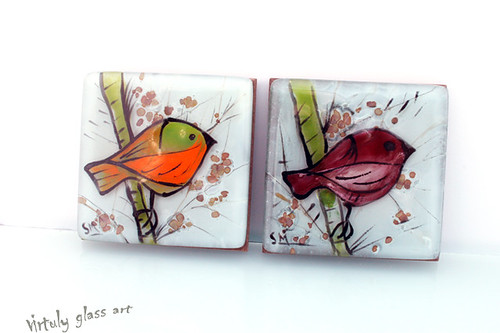 bird Style /fused glass painted picture by virtuly art in glass