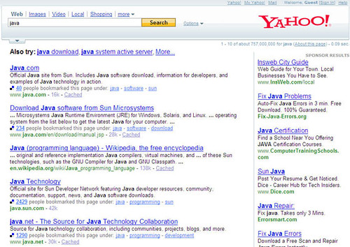 Integration Of del.icio.us Info On Yahoo! SERPs