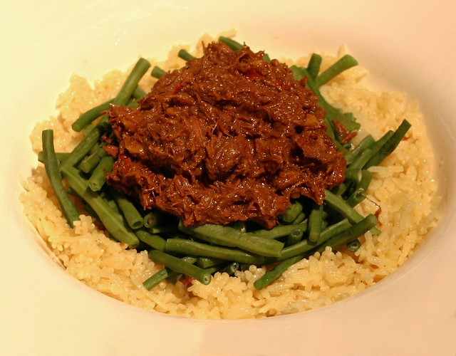 Beef Rendang with Long Green Beans and Nasi Kuning
