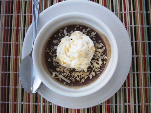 Chocolate cup with whipped cream and coconut, take five