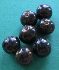 Deep Brown Handmade Ceramic Beads With Blue Flecks