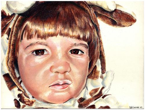 Colored pencil portrait of my daughter in her Halloween Costume entitled Clara the Angry Cow