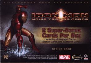 back of the Iron Man P2 trading card