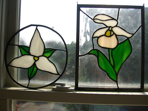 Trillium and Ladyslipper Stained Glass