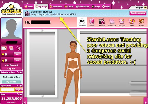 Stardoll.com teaches poor values and provides a dangerous social networking environment
