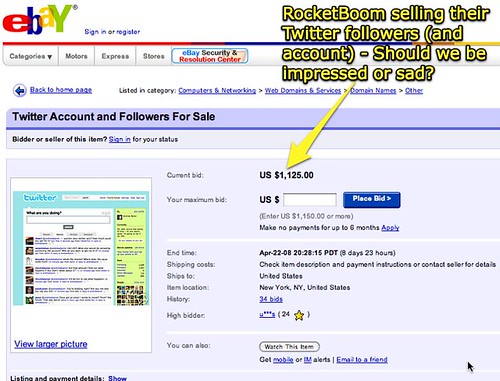 Rocketboom selling Twitter followers