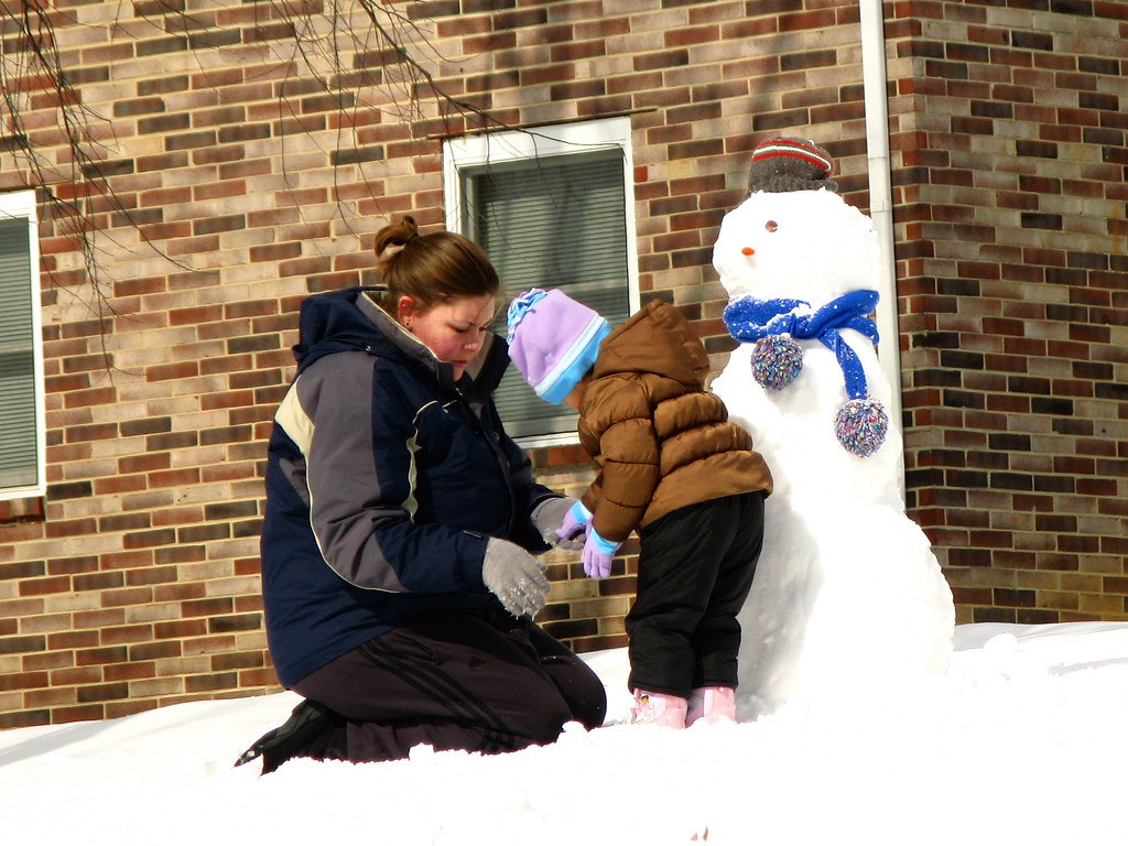 Mom, Child, and Snowman