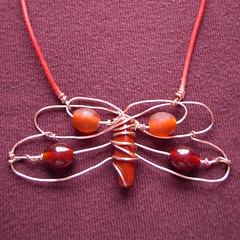Red Dragonfly - a pendant in copper and beads