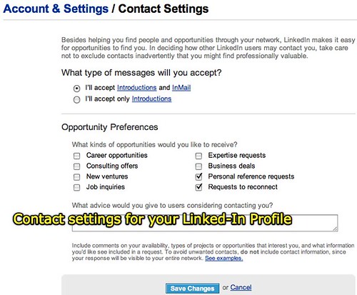 Contact settings for your Linked-In Profile