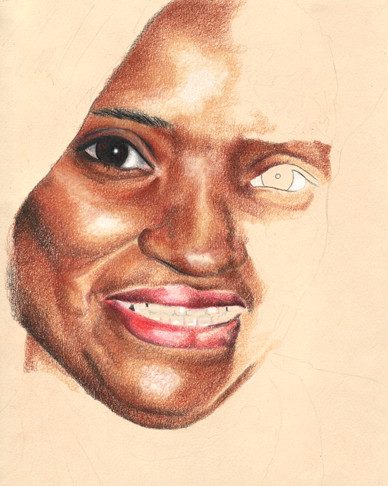 In progress scan of a colored pencil portrait