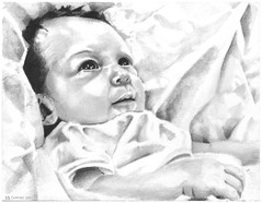 Graphite portrait of a friend's new baby entitled Maya