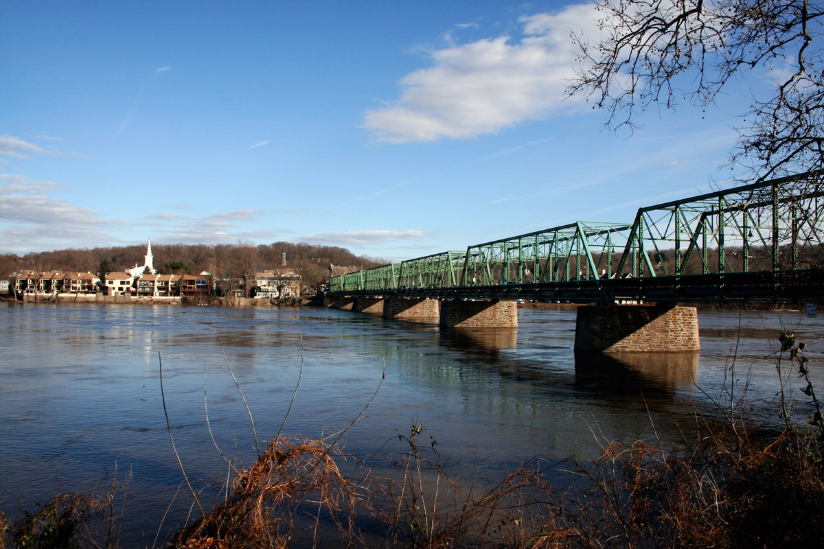 New Hope-Lambertville Toll Supported Bridge, from the banks of New Hope, PA