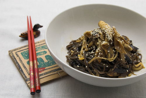 Soba noodles with enoki and oyster mushrooms