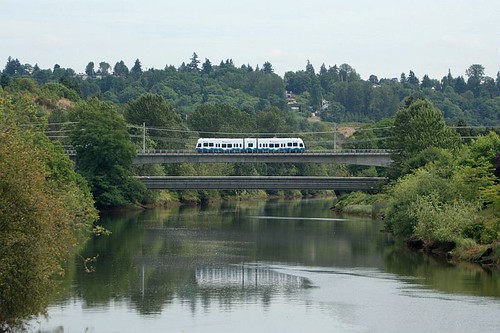 ST 105 crossing a swollen Duwamish River