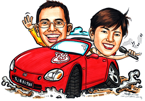 Caricatures Couple Honda CRX Del Sol