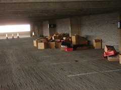 cardboard 'dump' on level 8 of the car park