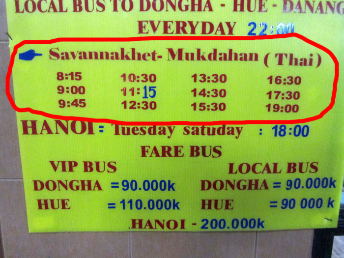 Savannakhet to Mukdahan Bus Schedule
