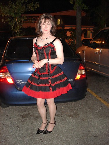 Red & black dress in parking lot by gina_sissytv