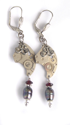 pearl steampunk earrings