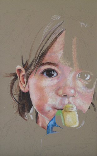 In progress scans of colored pencil drawing entitled Thirsty
