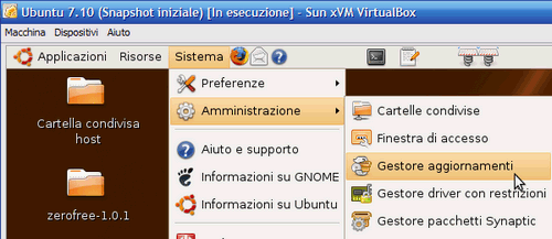 Fig 9 - VirtualBox snapshot - Gestore aggiornamenti di Ubuntu
