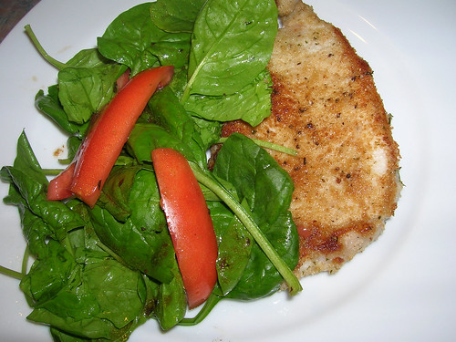 Schnitzel Pork Chops with Spinach Salad