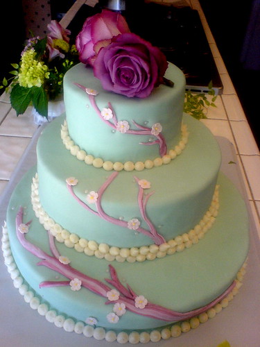 Wendy had her heart set on pale teal fondant with pink cherry 