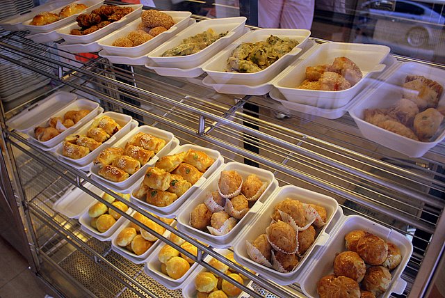 Various fried and baked snacks