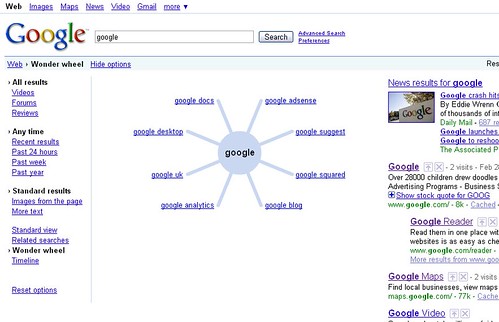 screen shot of Google's new Wonder Wheel