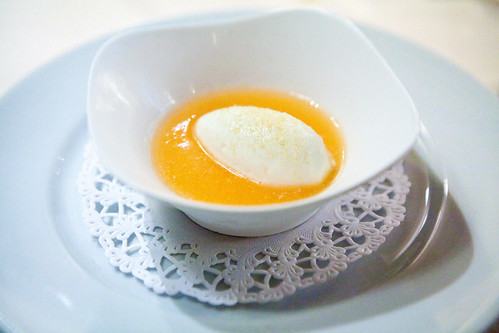 Fourth Course: California Organic Orange Flesh Melon Soup & Fresh Ricotta Sorbet
