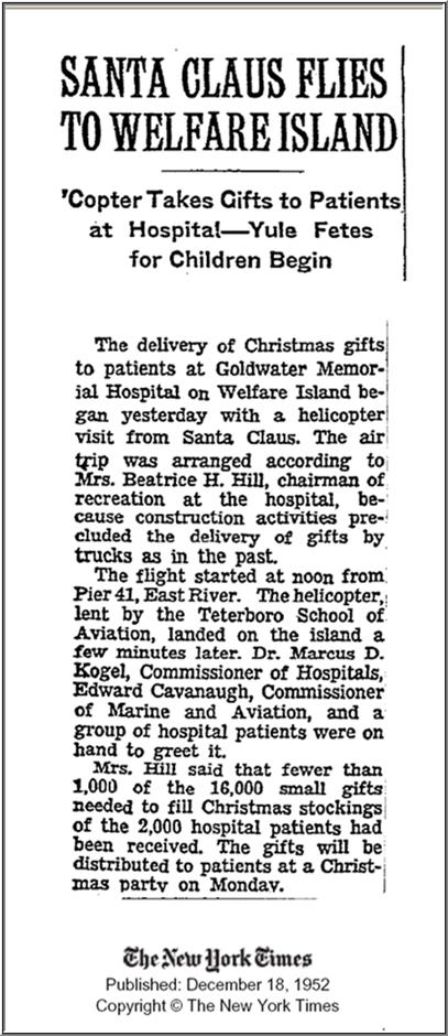 NYT - 1952 Dec 18 - Santa Flies to Roosevelt Island