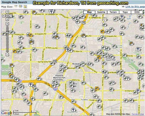 Example for Richardson, TX from geocaching.com
