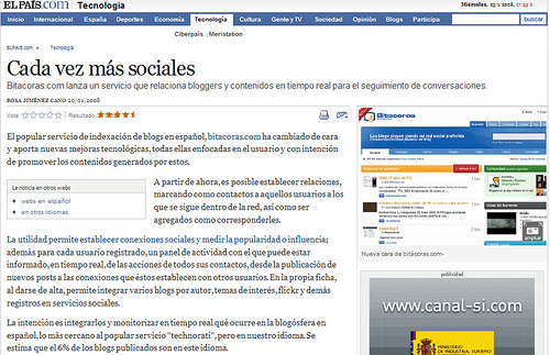 Artículo de Bitacoras.con en Elpais.com