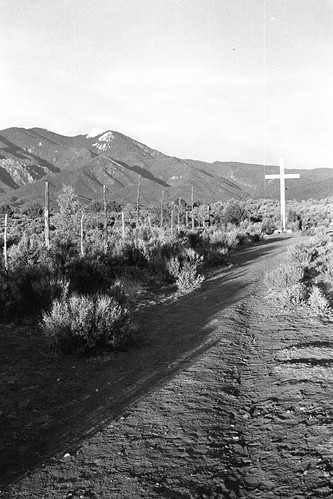 Morada Walk, Taos Mountain in the background, white cross Georgia O'Keeffe 