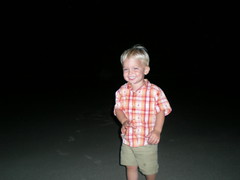 Noah's first time seeing the beach; at night time.