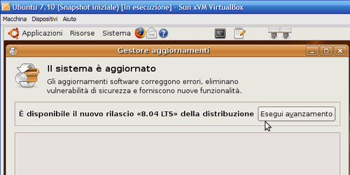 Fig 10 - VirtualBox snapshot - Avanzamento di versione di Ubuntu