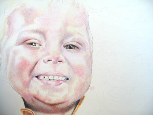 In progress scan of colored pencil drawing Nate & Hannah