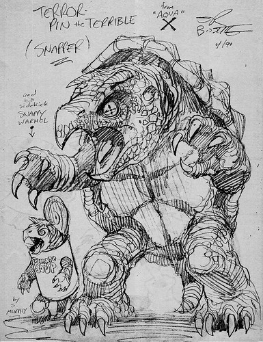 tOkKa Origins ::Terrorpin and Snappy Warhol ..created by S.R. Bissette & Steve Murphy .. { rejected Playmates Toy Design / Speculative later ' TOKKA ' in TMNT II film, Terrorpin in TMNT Mirage Comics } (( 1990 )) [[ Courtesy of R.B. ]] 