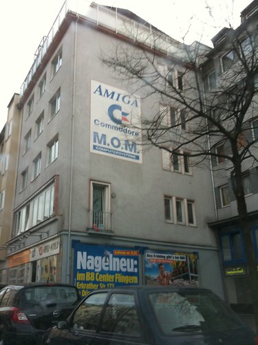 Commodore-Amiga-Werbung an einer DÃ¼sseldorfer Hauswand. Im Jahr 2010.