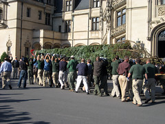 carrying the christmas tree into Biltmore house