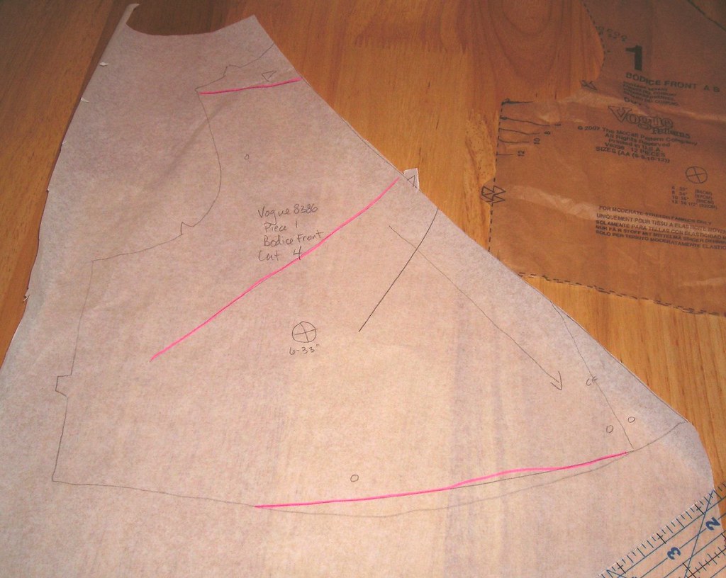 Traced front bodice with edit marks