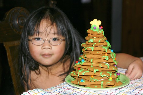 Olivia and Her Finished Gingerbread Cookie Tree by Pictures by Ann.